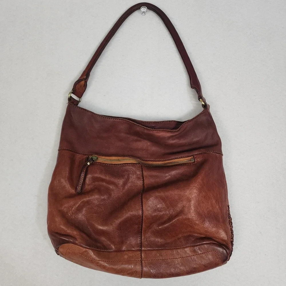 Marta Ponti Portugal Hobo Bag Womens Brown Woven Leather Top Handle Shoulder Bag